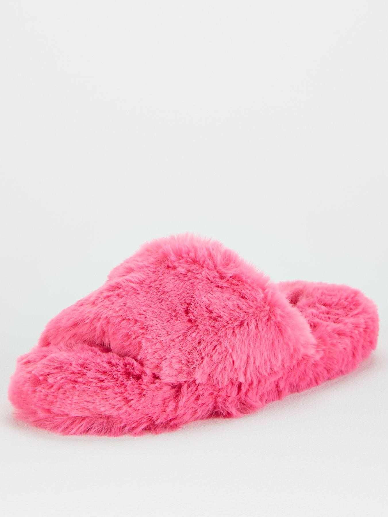 girls pink fluffy slippers