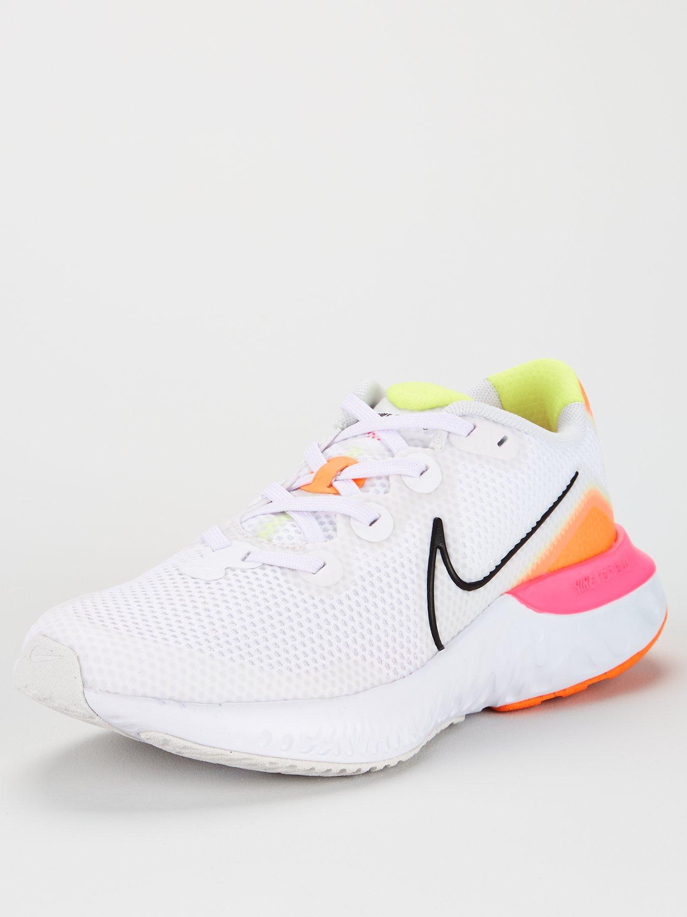 nike renew run trainers in white and orange