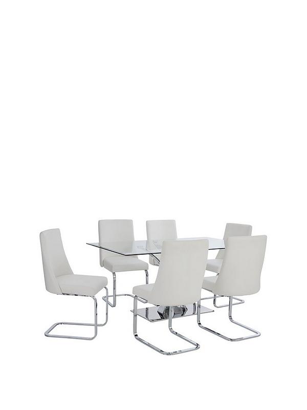 Alice Rectangle Dining Table 6 Faux, White Faux Leather Recliners