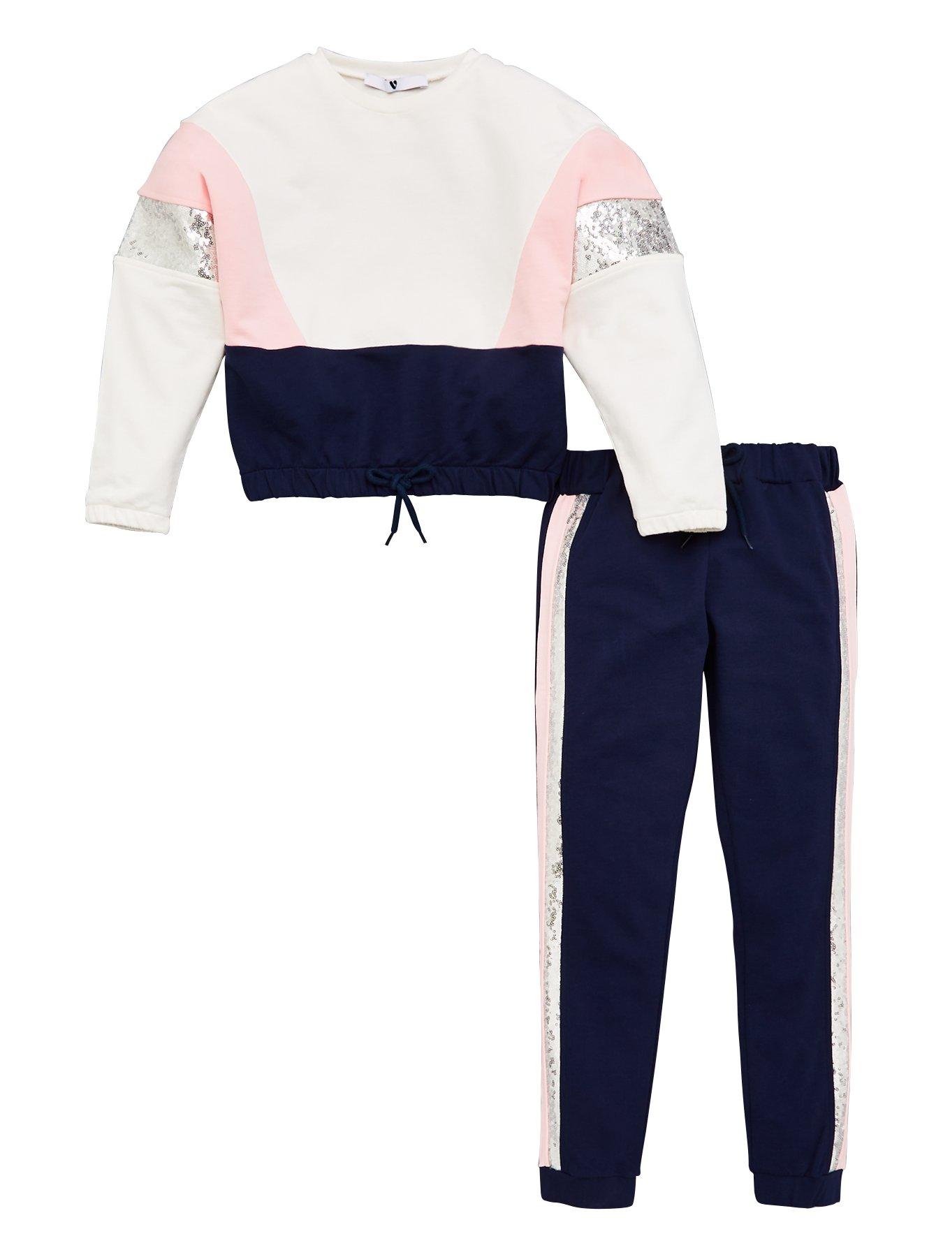 7-14 YRS Girls Kids Cross String Sweatshirt Trouser Loungewear Tracksuit Age