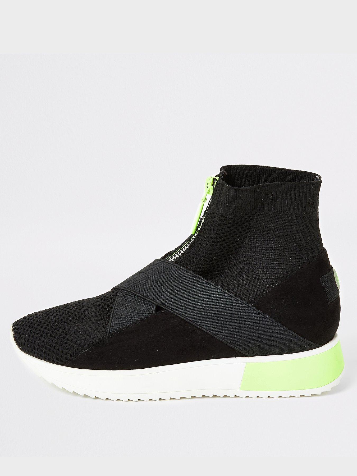 river island black knit runner trainers