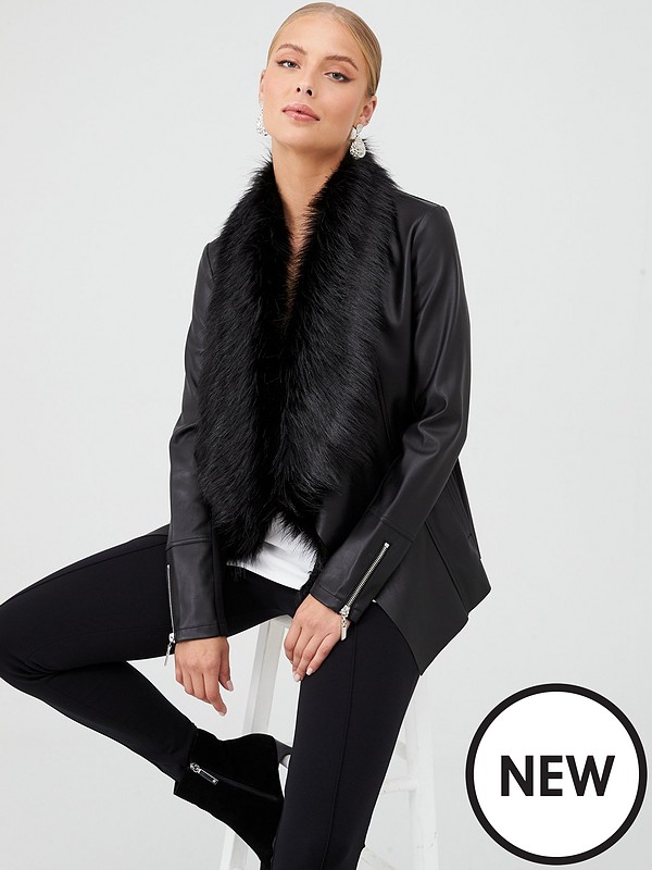 Wallis Glam Fur Waterfall Jacket Black Littlewoodsireland Ie Wallis Glam Fur Waterfall Jacket
