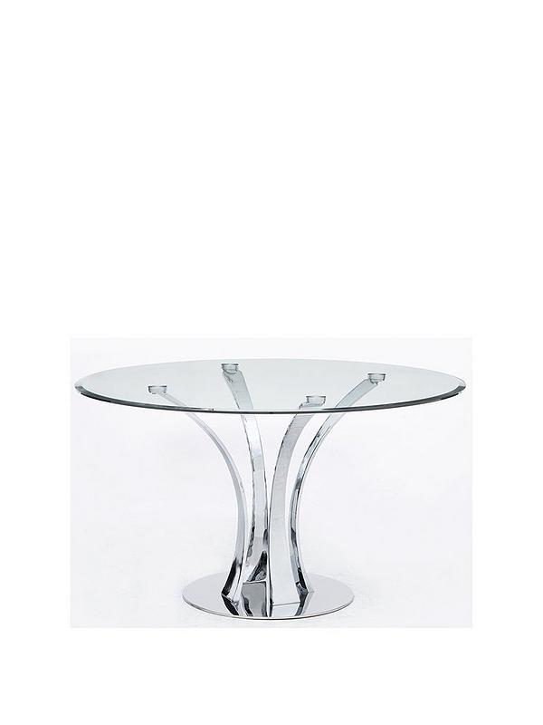 Alice 130 Cm Round Clear Glass And, Round Chrome Table