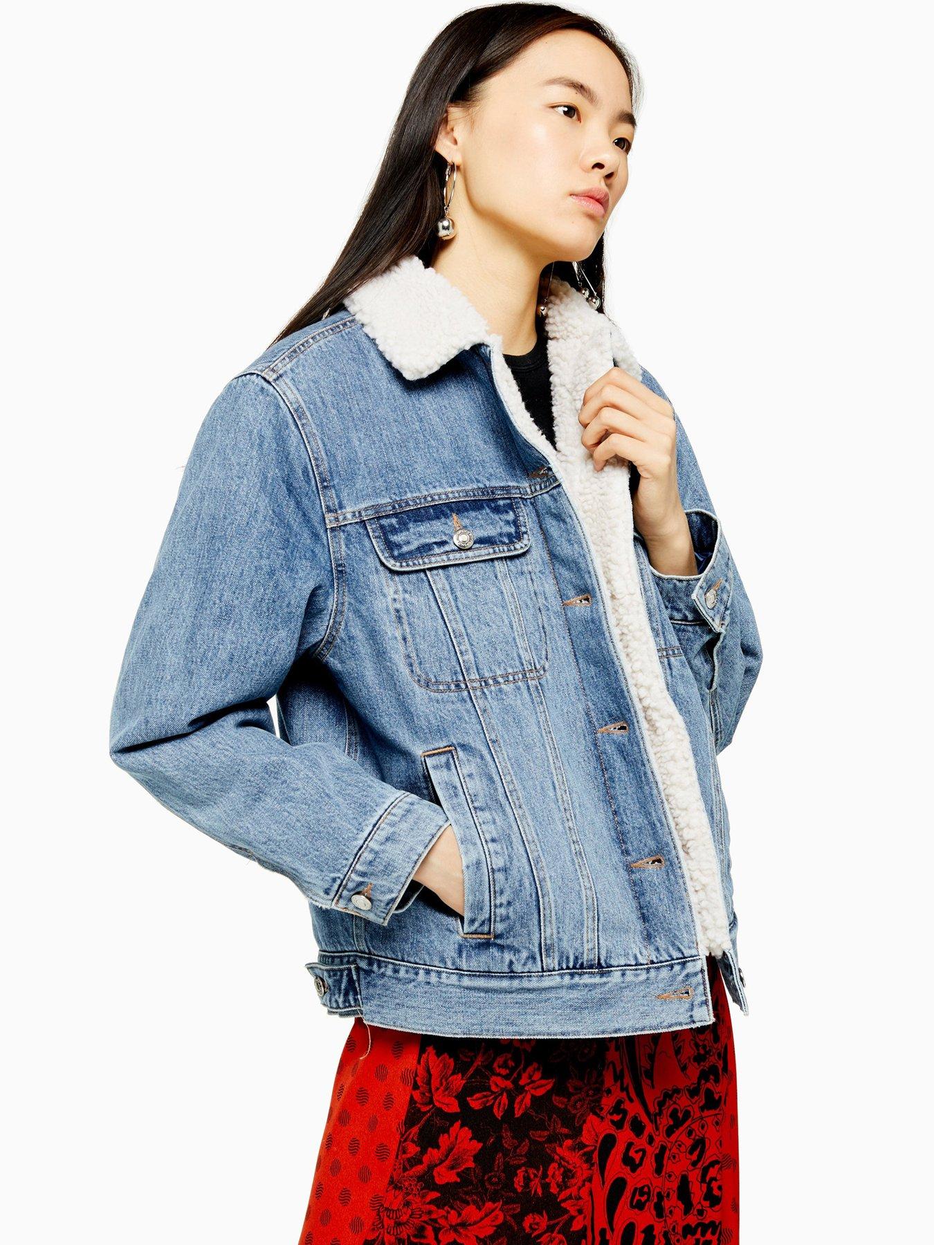 denim jacket with fur women's topshop