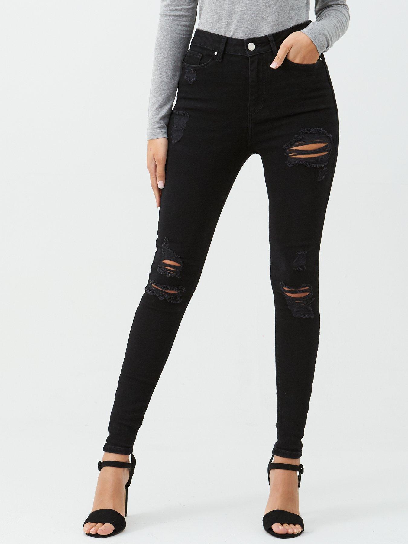 super high waisted black ripped jeans