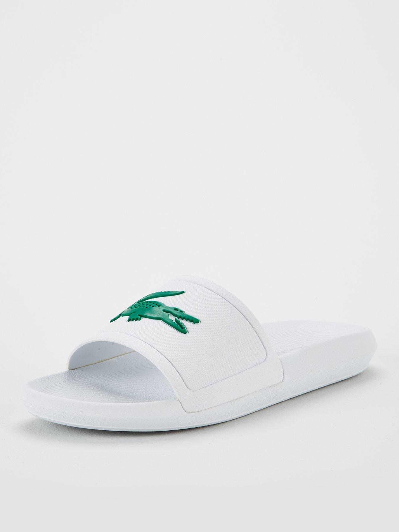 mens white lacoste sliders