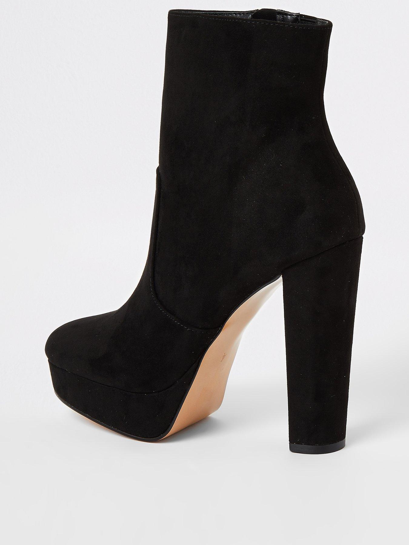 black faux suede platform heeled boots