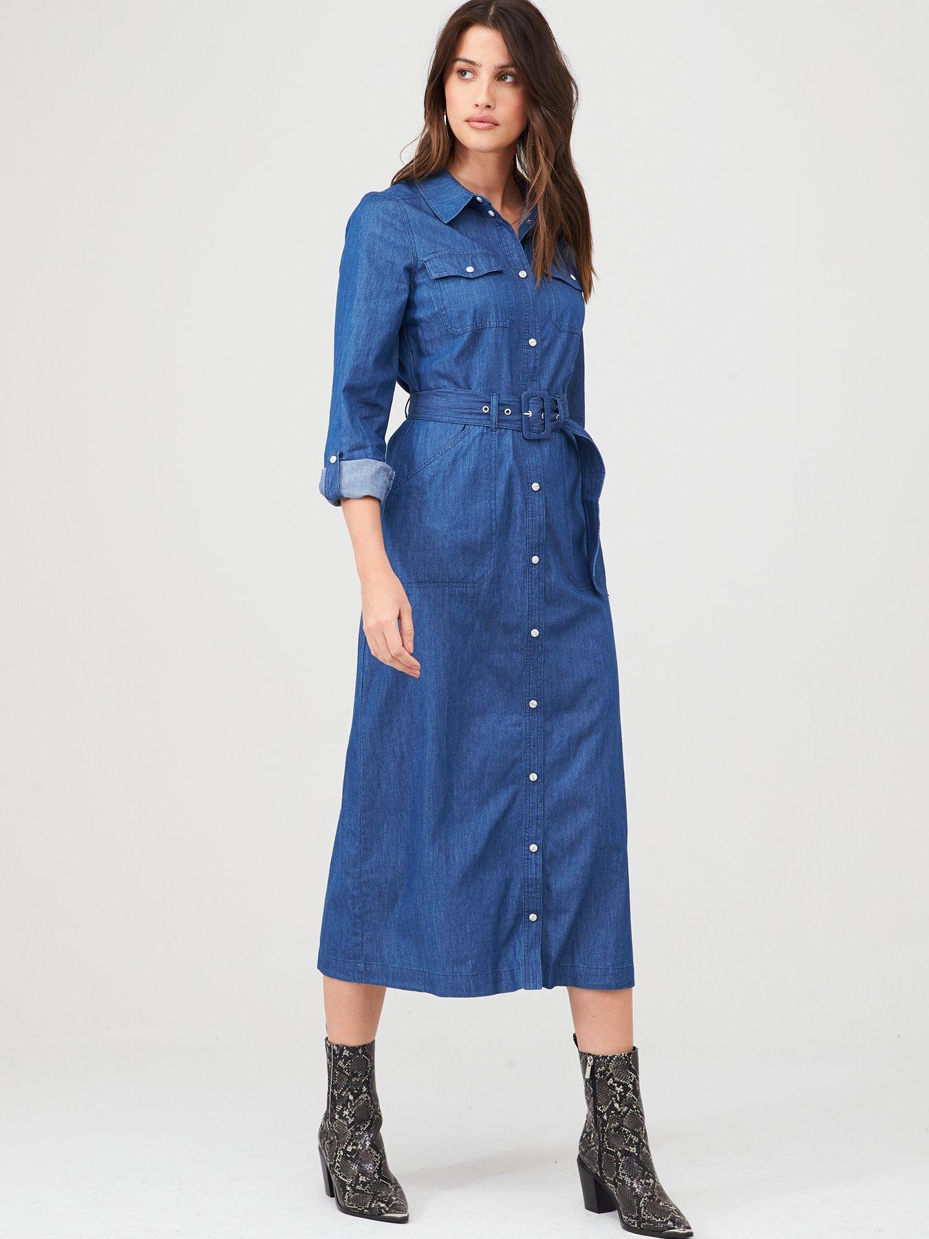 denim midi shirt dress