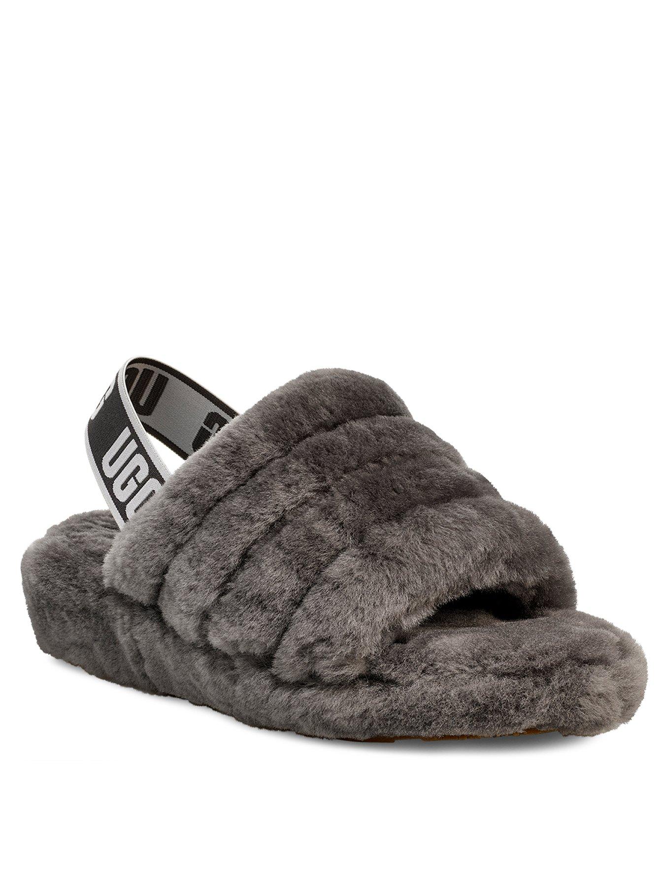 grey ugg fluffy sliders