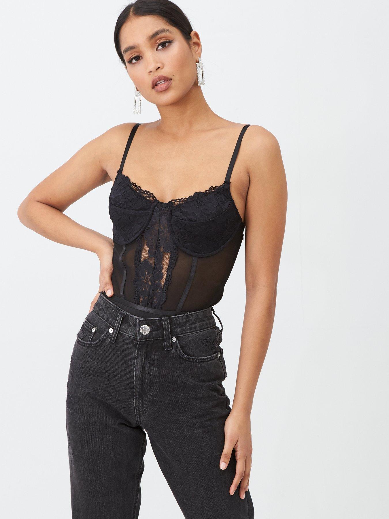 black lace corset bodysuit