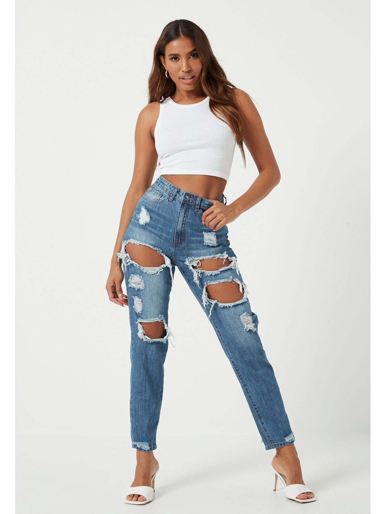 high rise distressed jeans