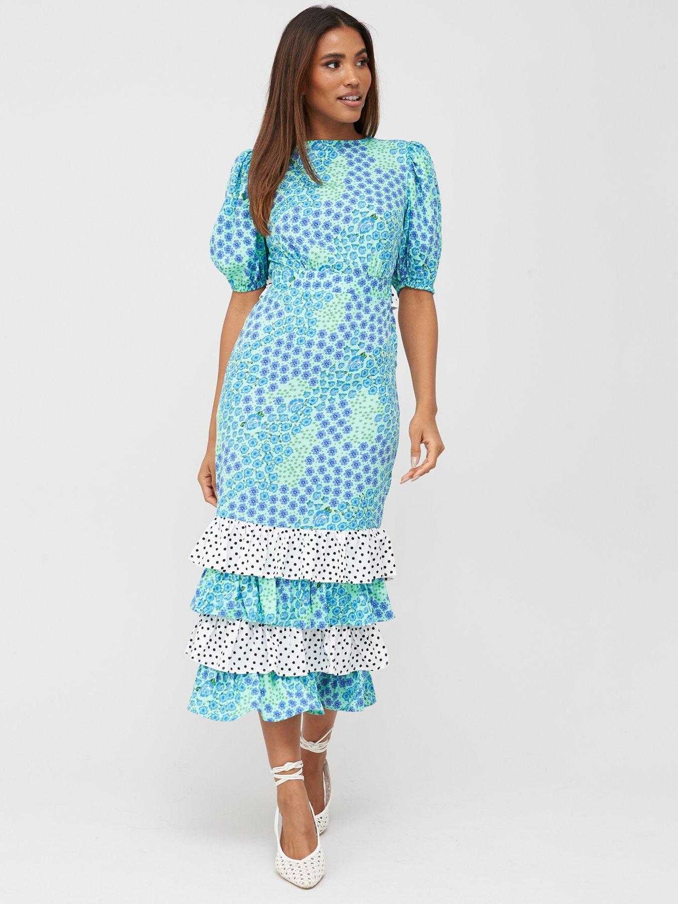 v by very mixed print midi dress