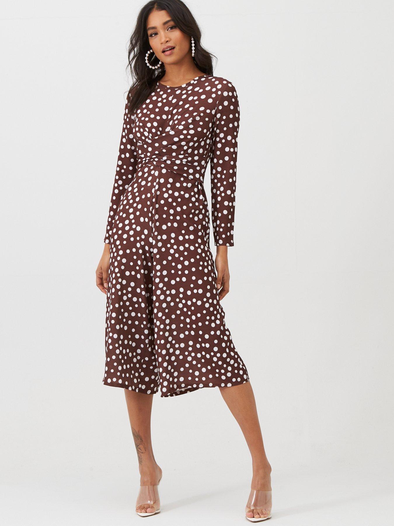 twist front polka dot jumpsuit