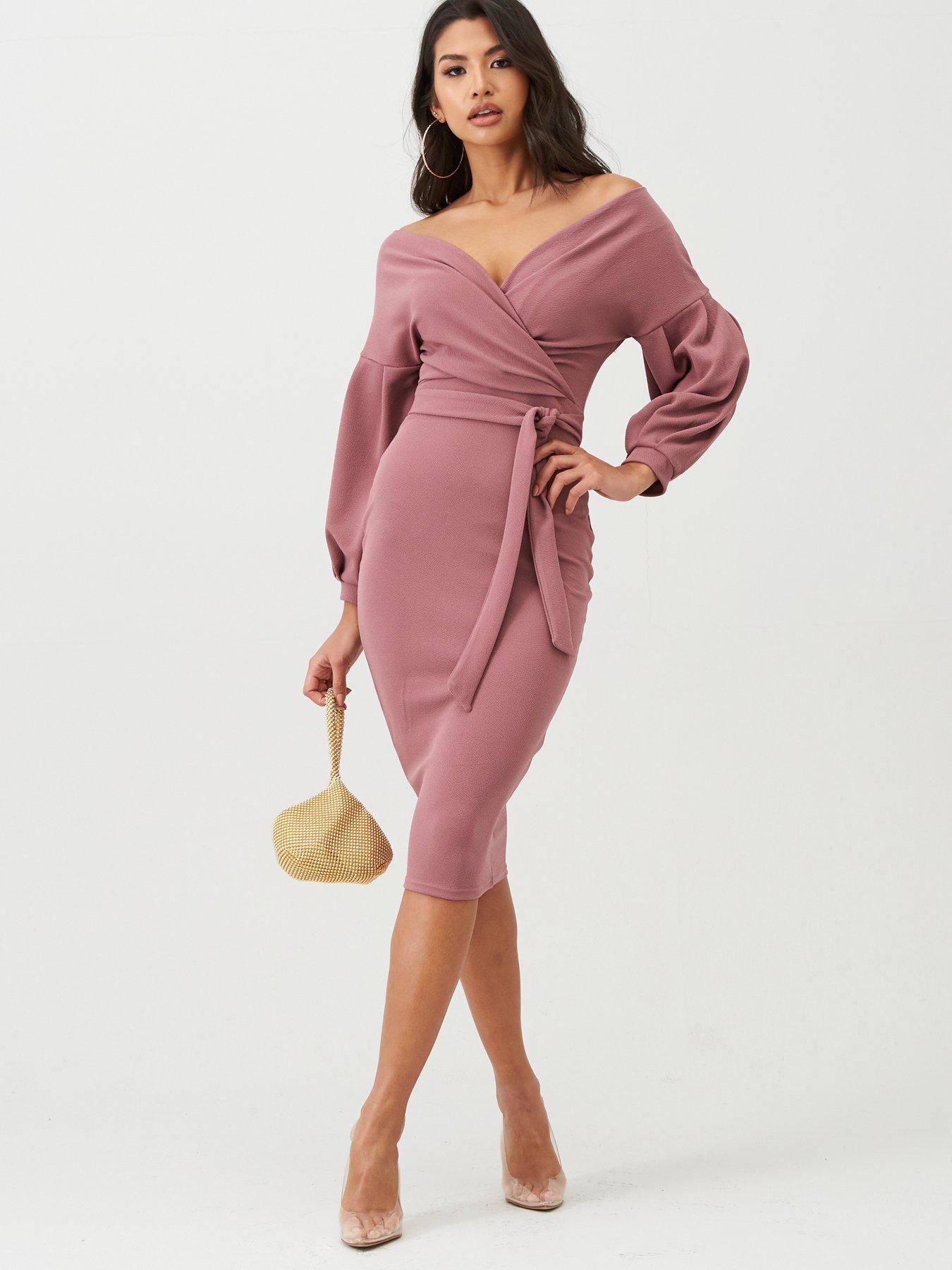 pink wrap dress midi