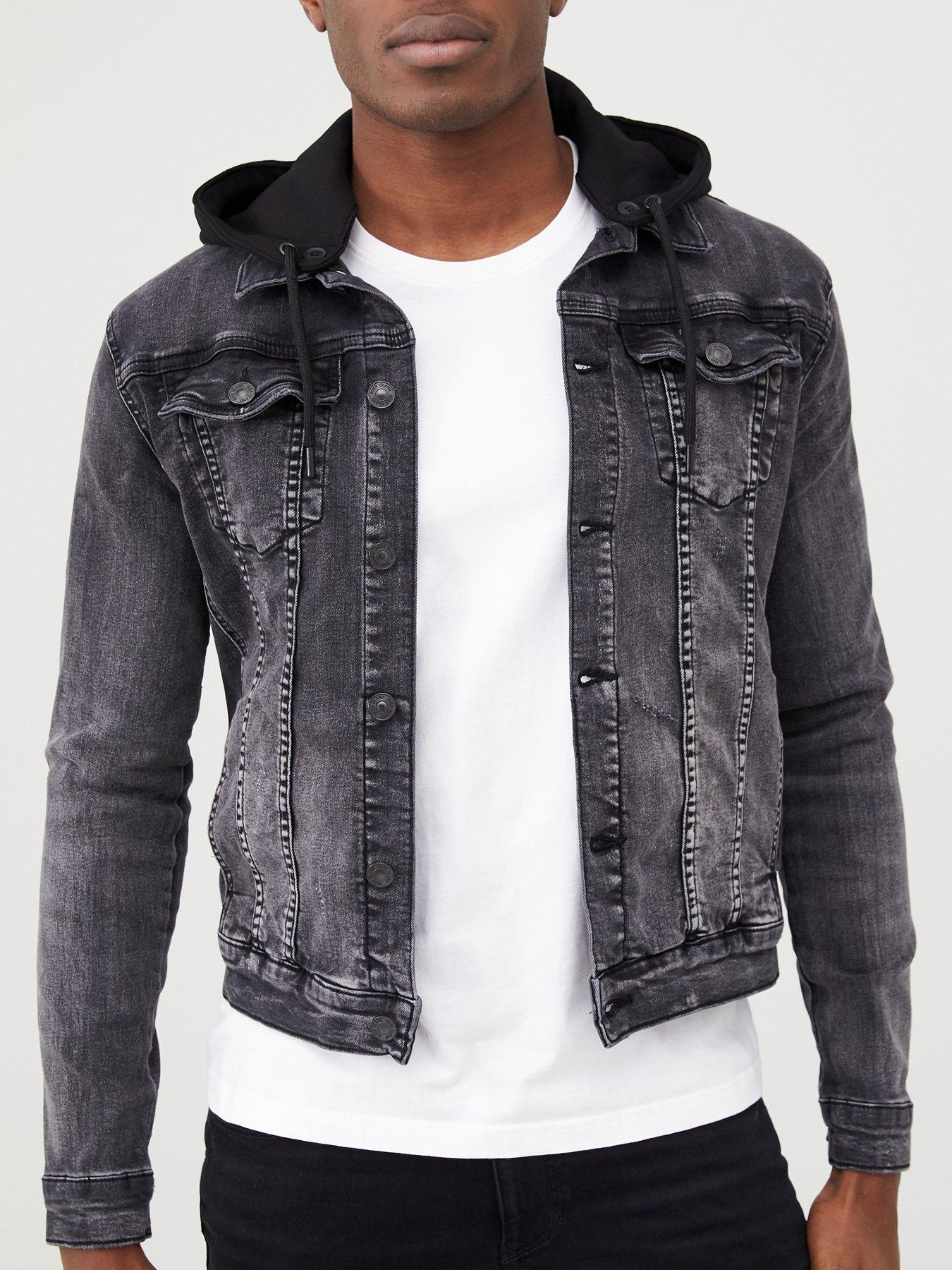 hooded denim jacket mens