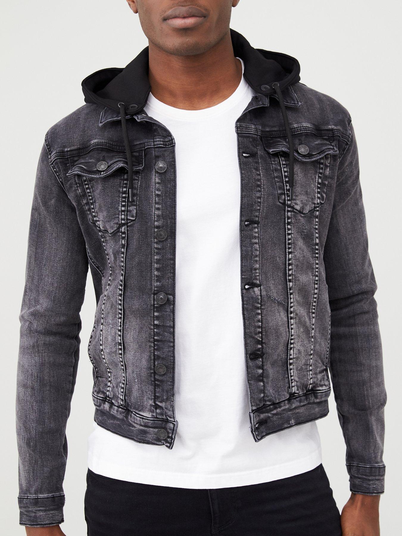 river island mens black denim jacket