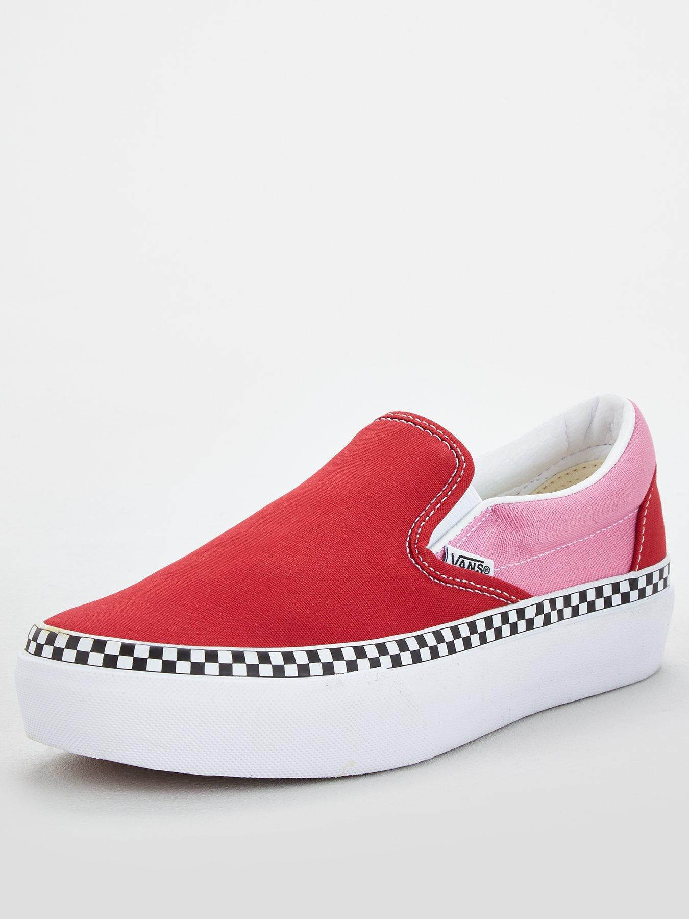 red and pink platform vans
