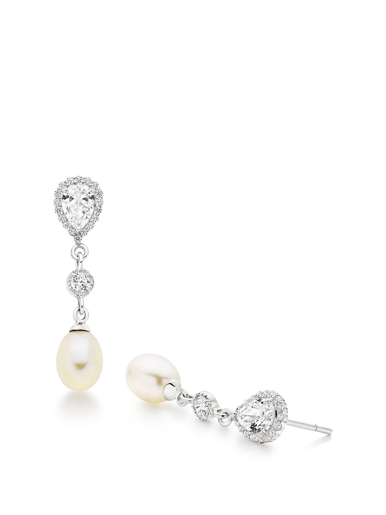 Miu Jewellery Sterling Silver Freshwater Pearl Ring with Cubic Zirconia for Women Pearl Button 11-12mm