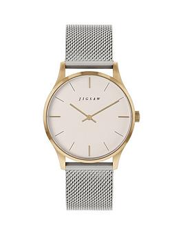 jigsaw-jigsaw-white-and-gold-detail-dial-stainless-steel-mesh-strap-ladies-watch