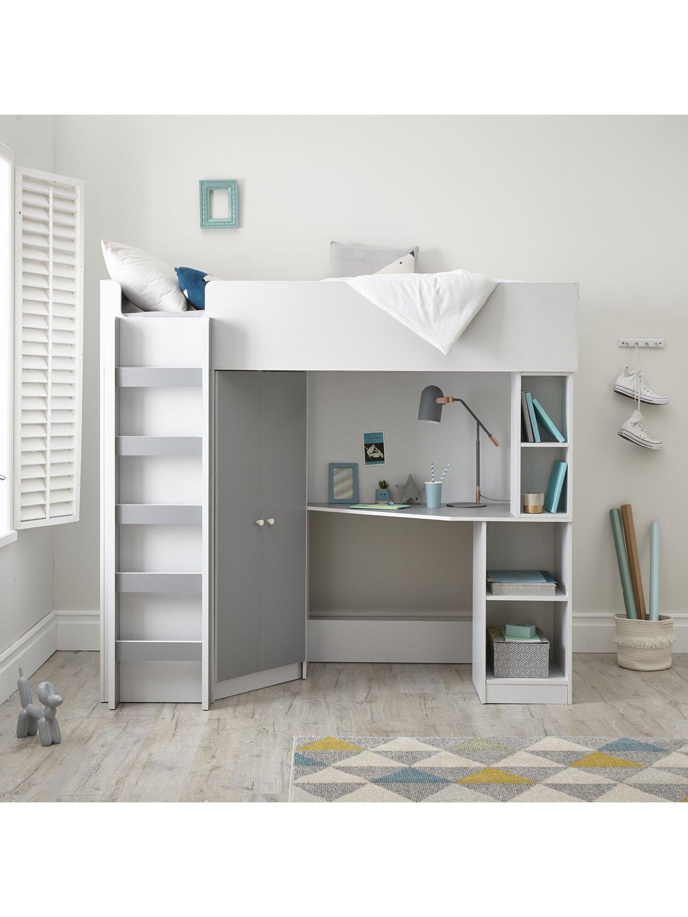 grey high sleeper with desk