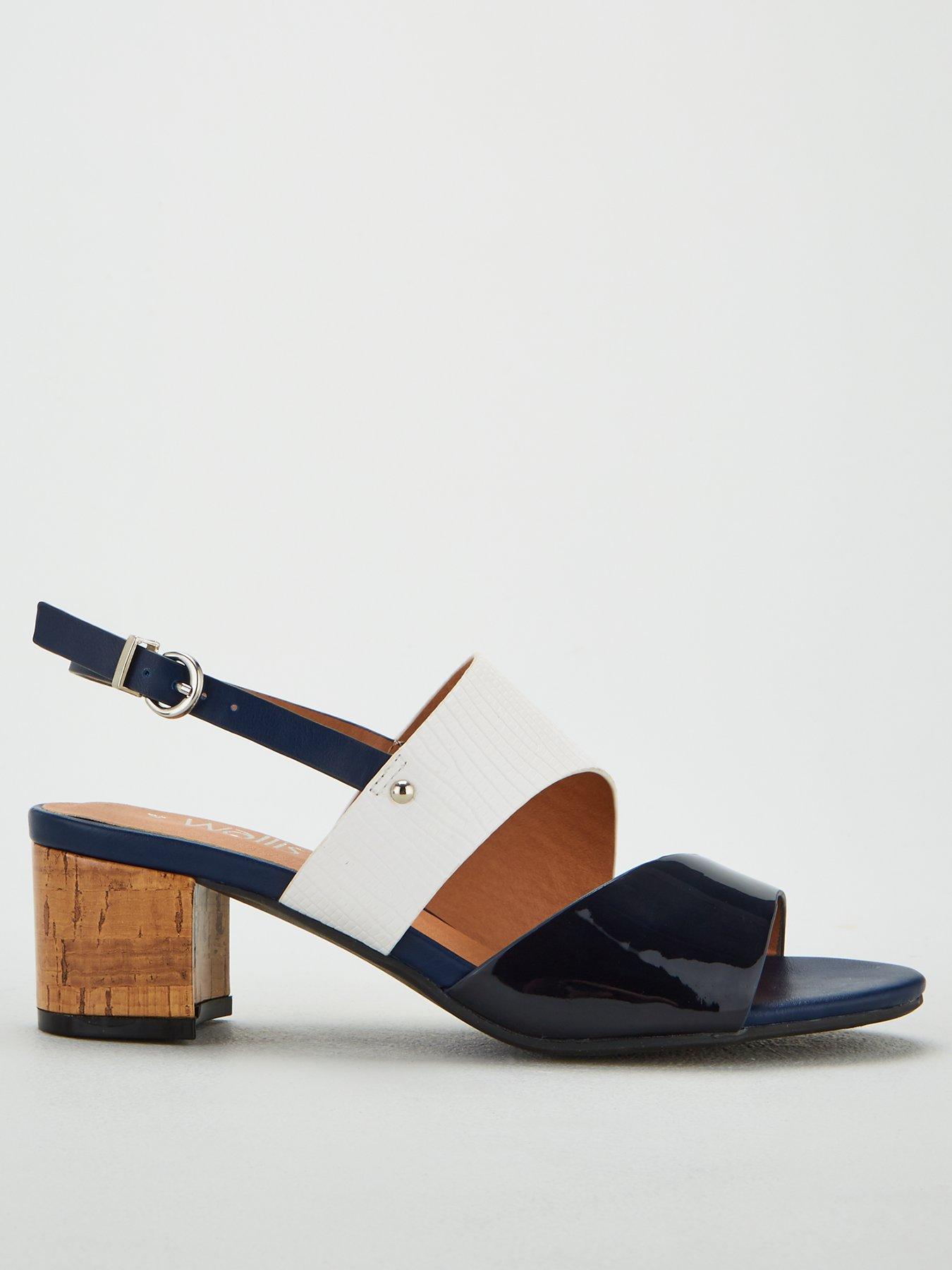 navy block heel sandals wide fit