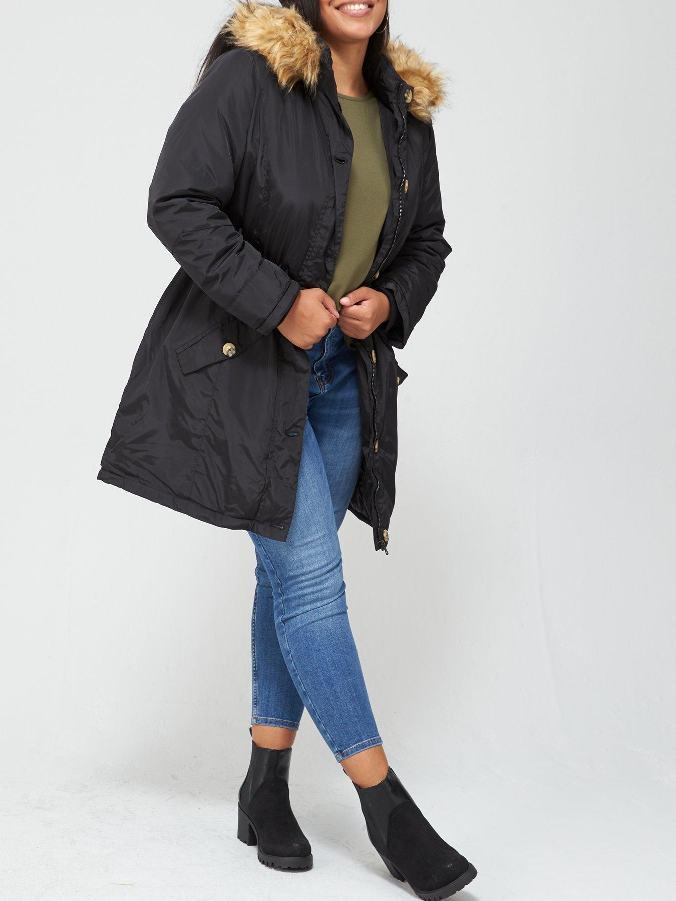 plus size black parka coat