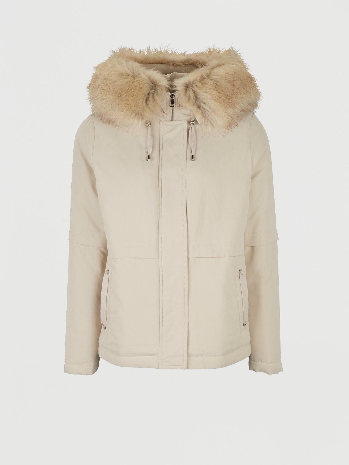 short faux fur jacket cream