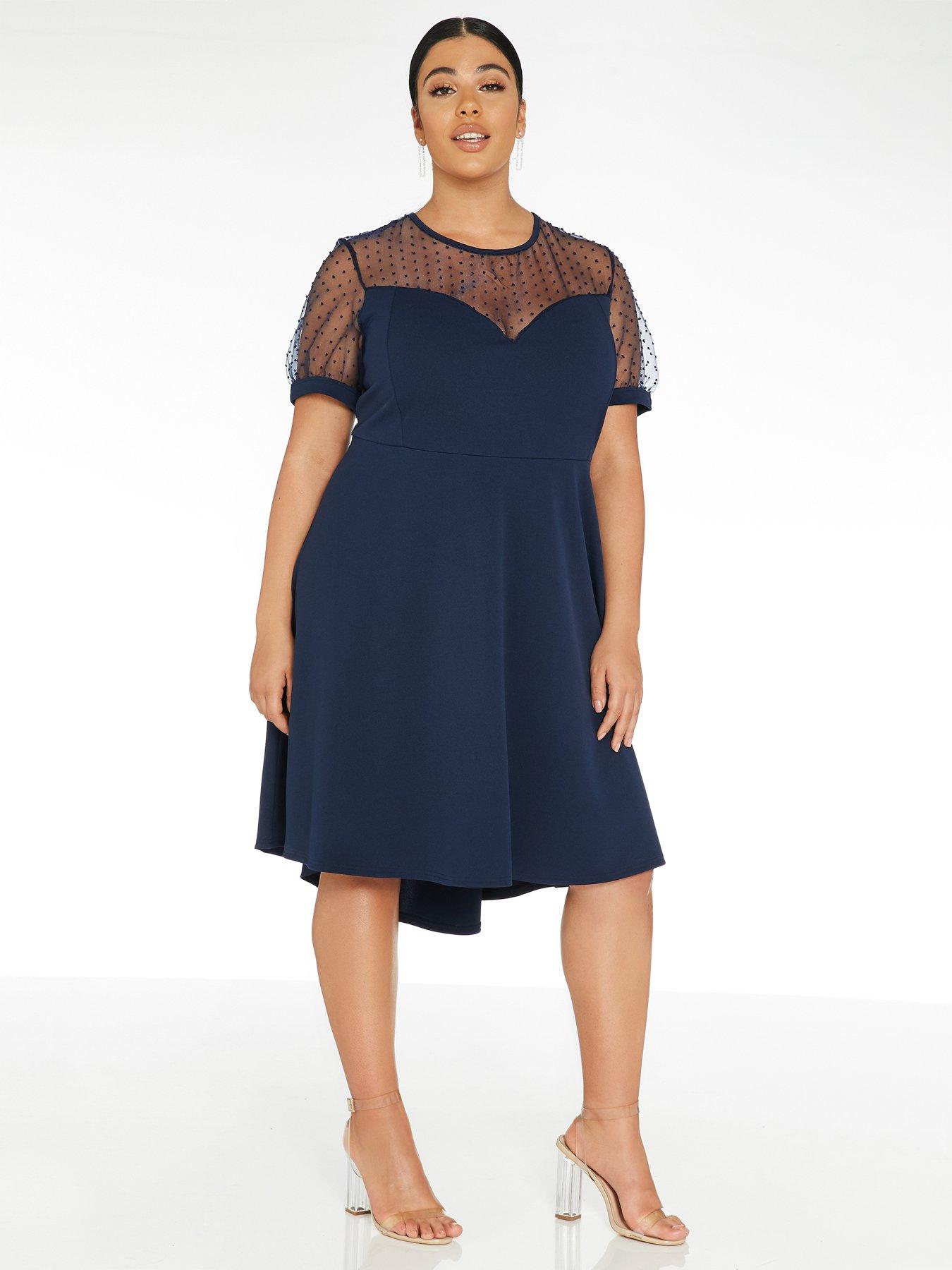 quiz navy and silver lace dip hem dress