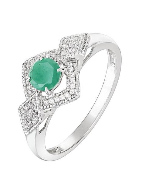 love-gem-9ct-white-gold-round-emerald-and-012ct-diamond-bridal-ring