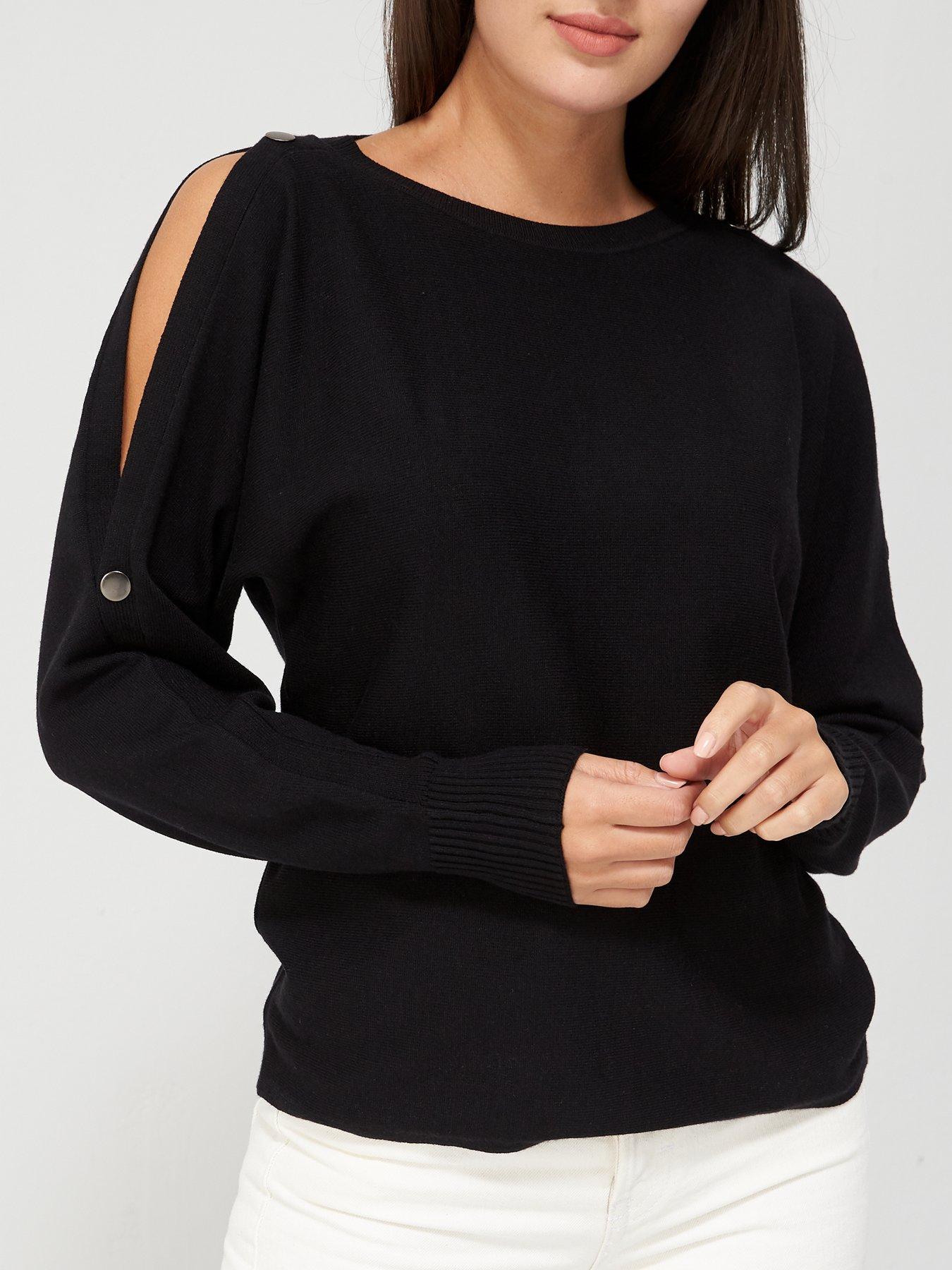 black long sleeve cold shoulder top