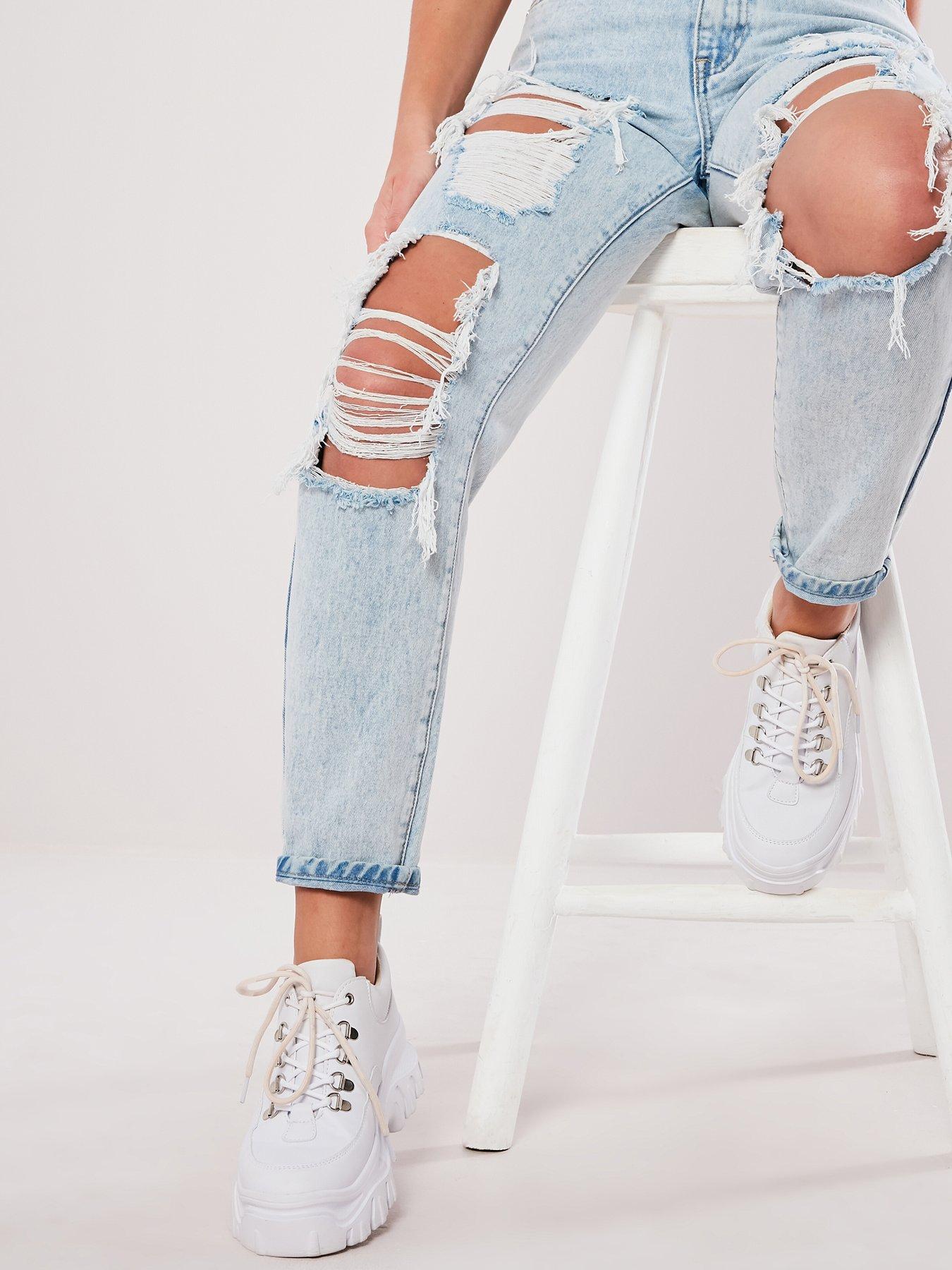 missguided light blue wash riot vintage distress mom jeans
