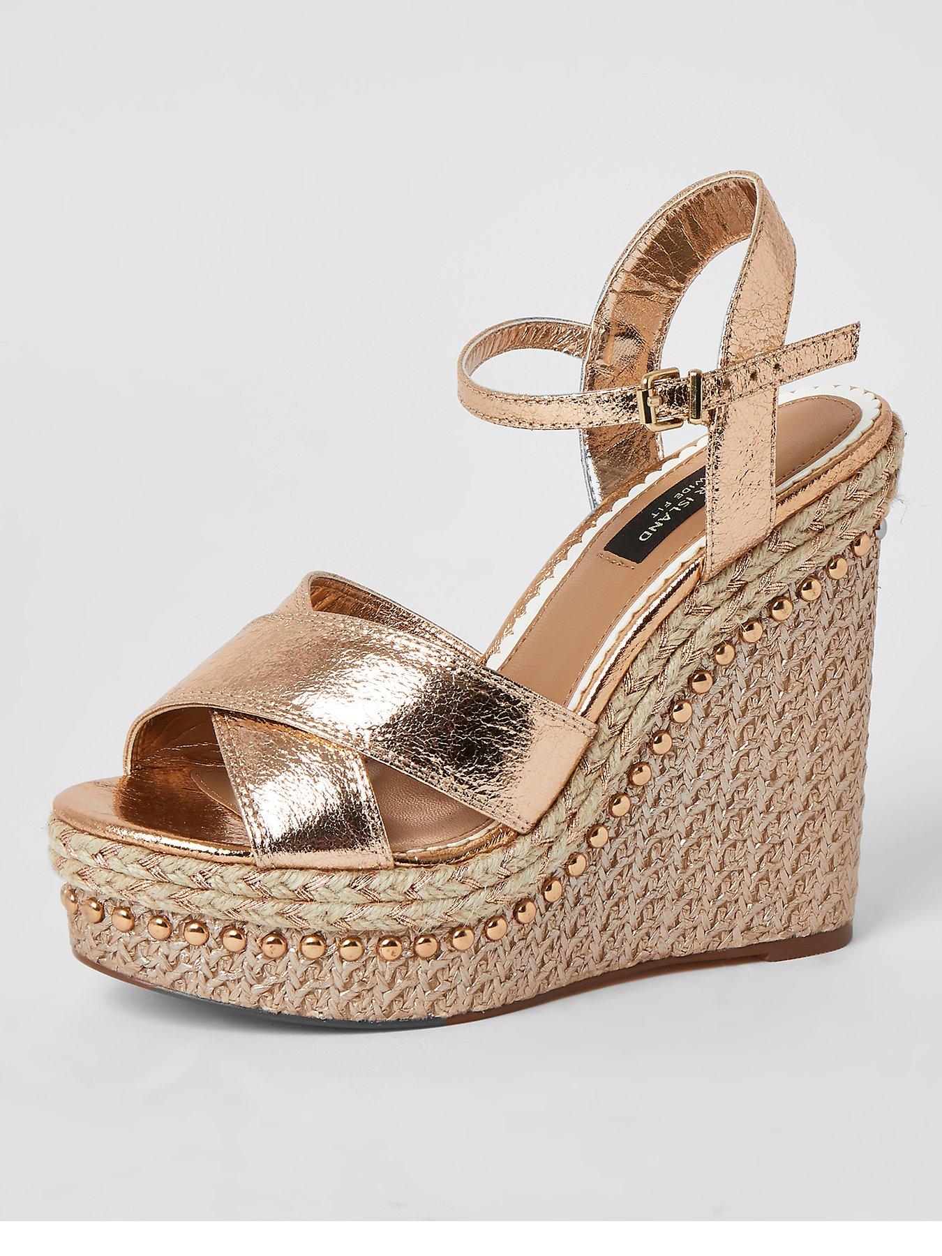 river island rose gold wedges
