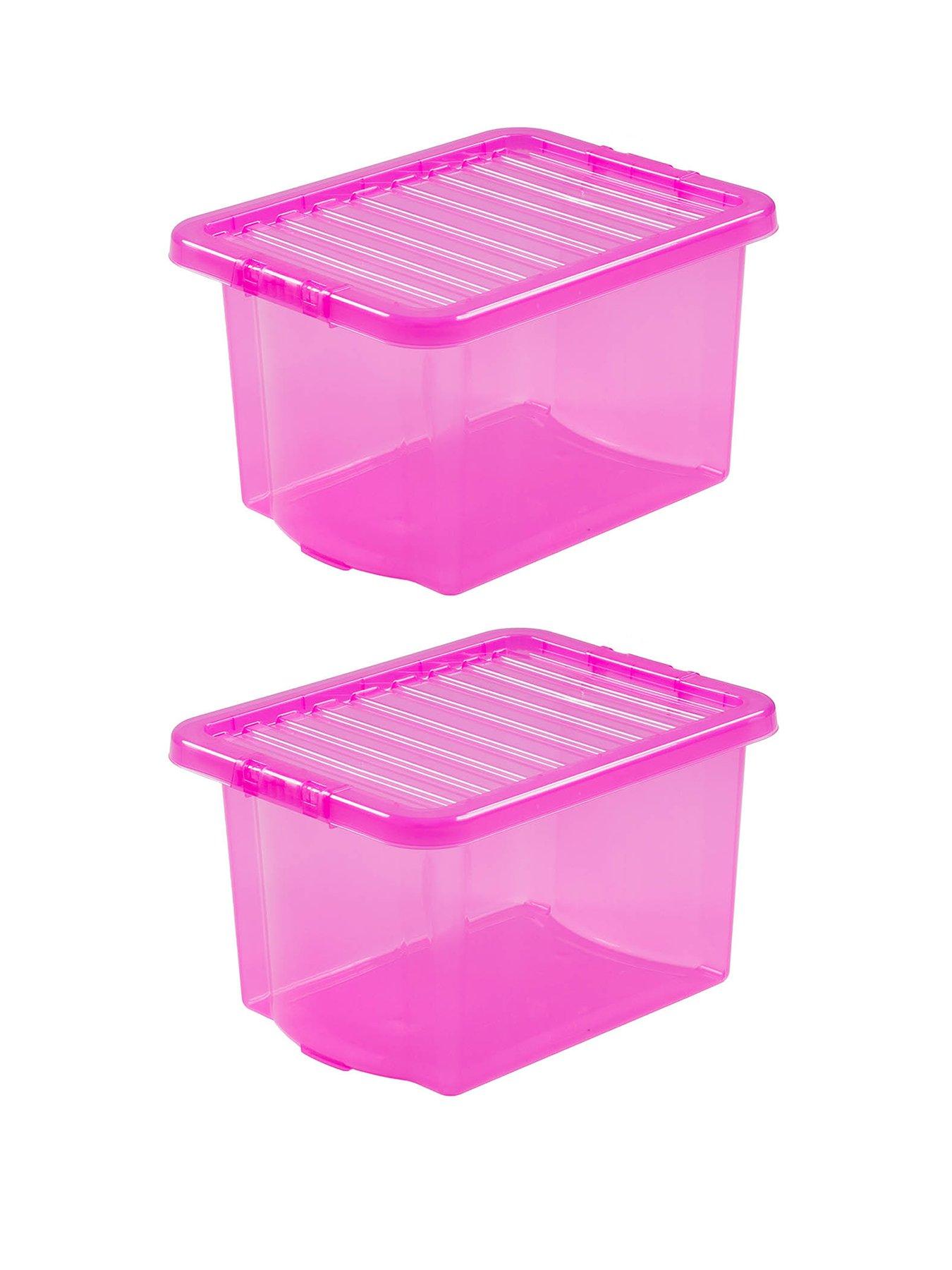 Wham Set Of 2 Pink Crystal Plastic Storage Boxes – 24 Litres Each 