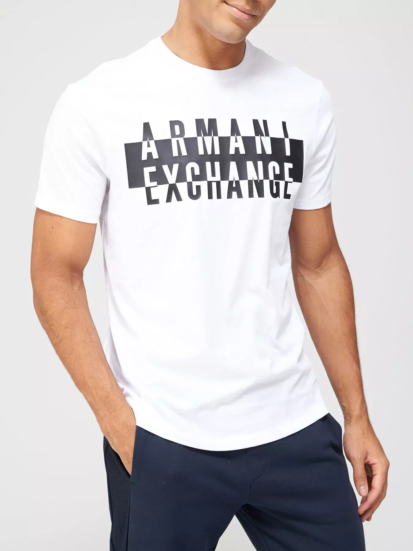 Armani Exchange Embossed Faux Leather Logo T Shirt White Littlewoodsireland Ie