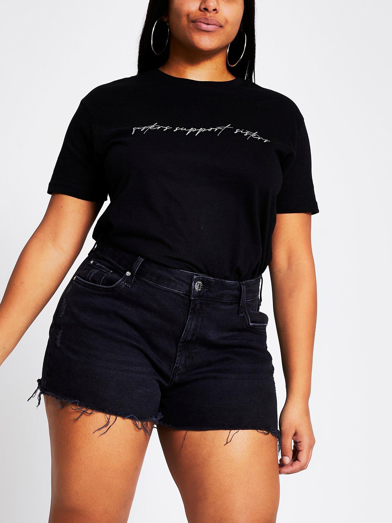 river island black denim shorts