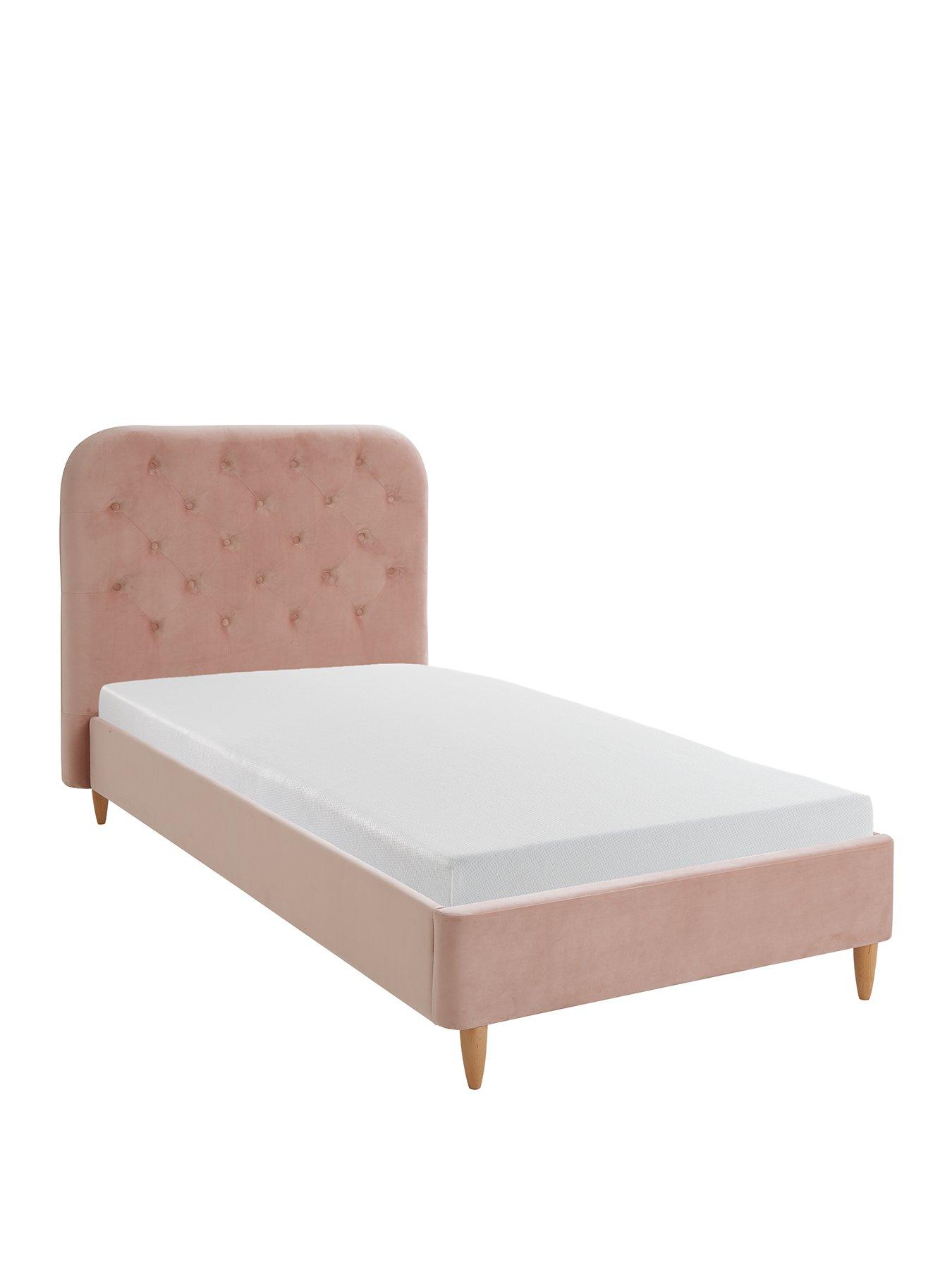 Pink Upholstered Single Bed Frame Hanaposy