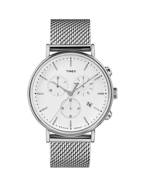 timex-fairfield-white-chronograph-dial-stainless-steel-mesh-strap-watch