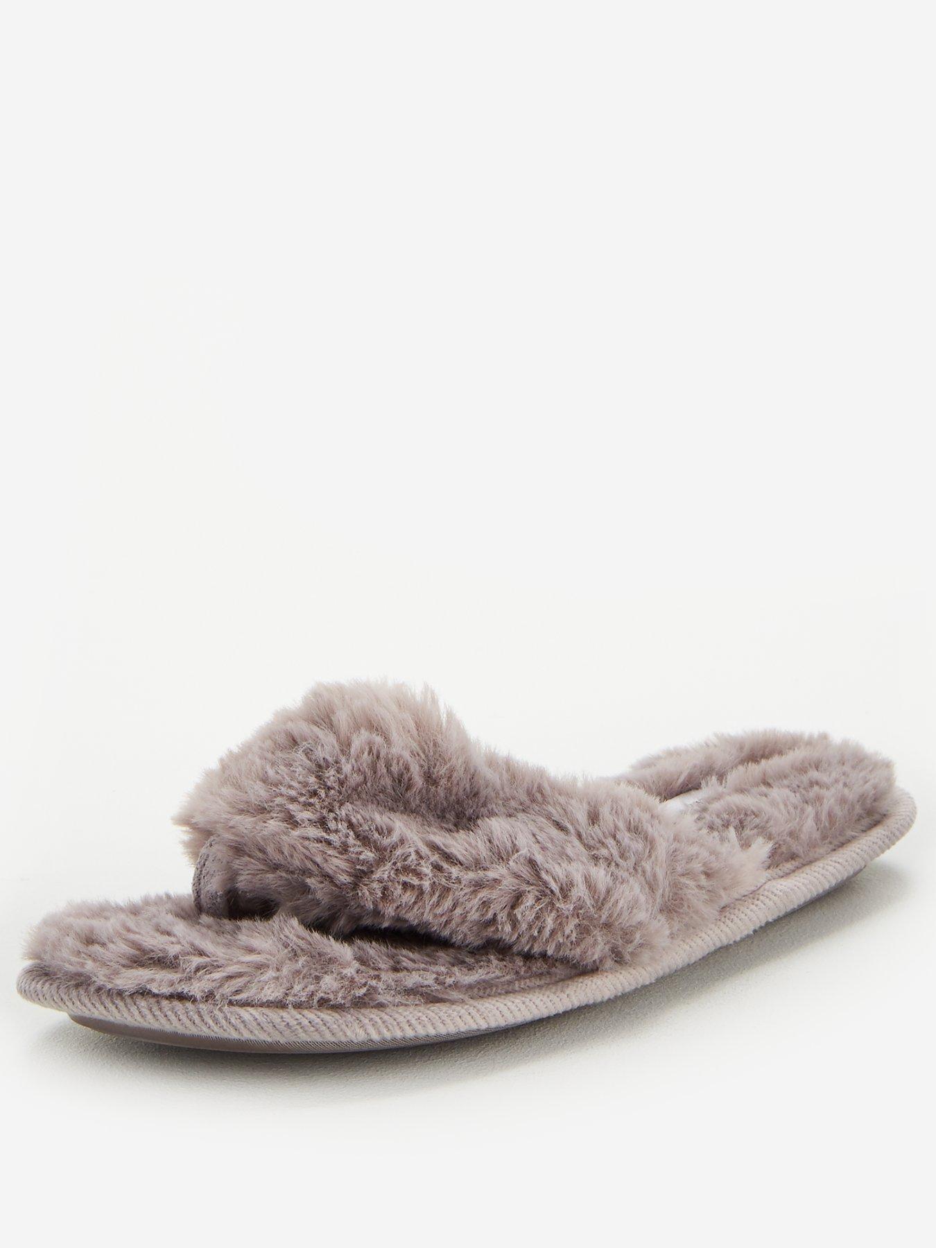 faux fur toe post slippers