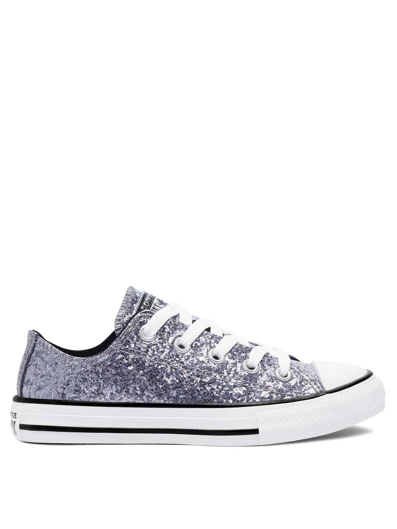 converse all star chuck taylor sequin ox silver plimsoll trainers