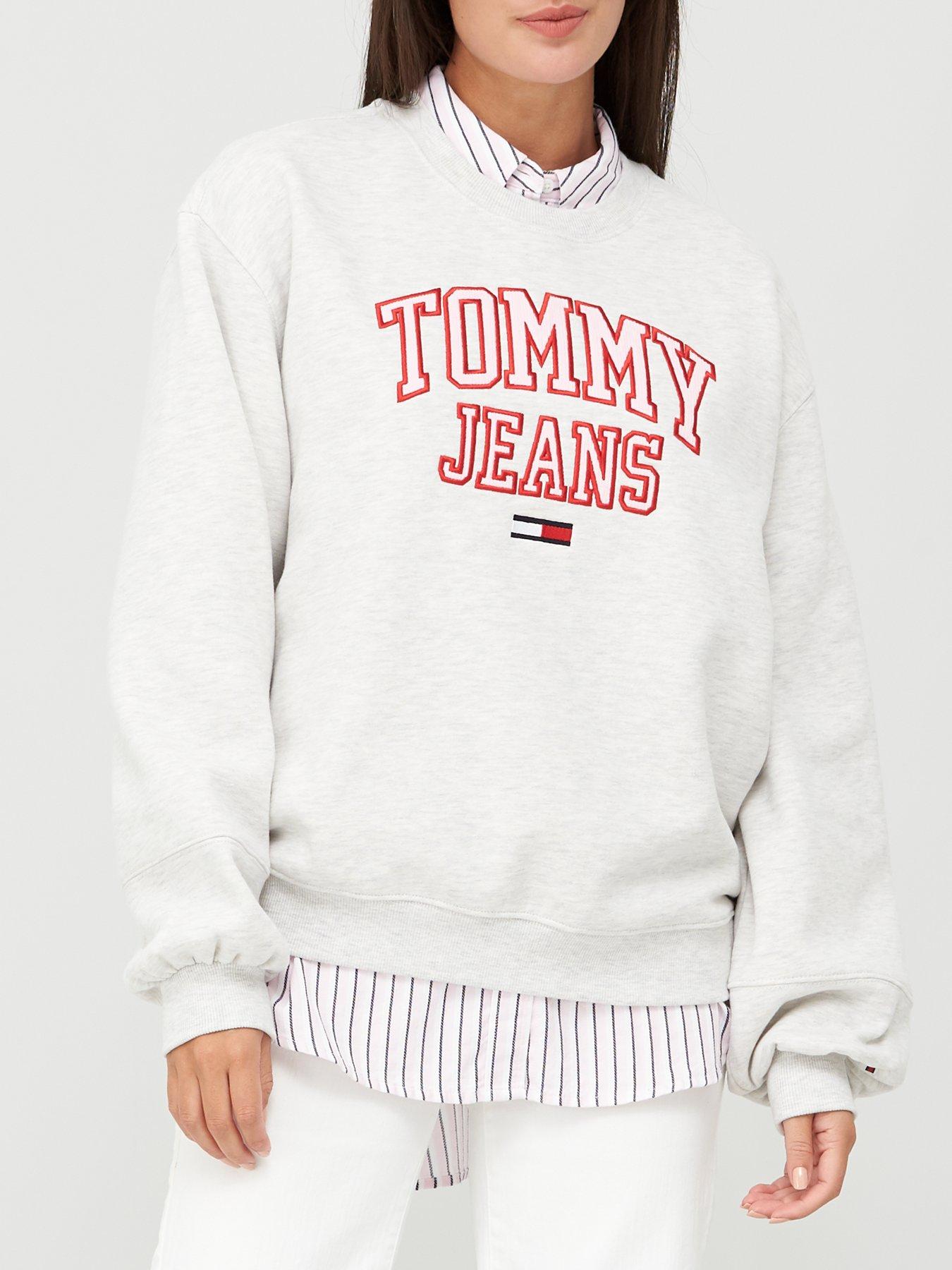 tommy jeans front logo crew neck sweat in grey
