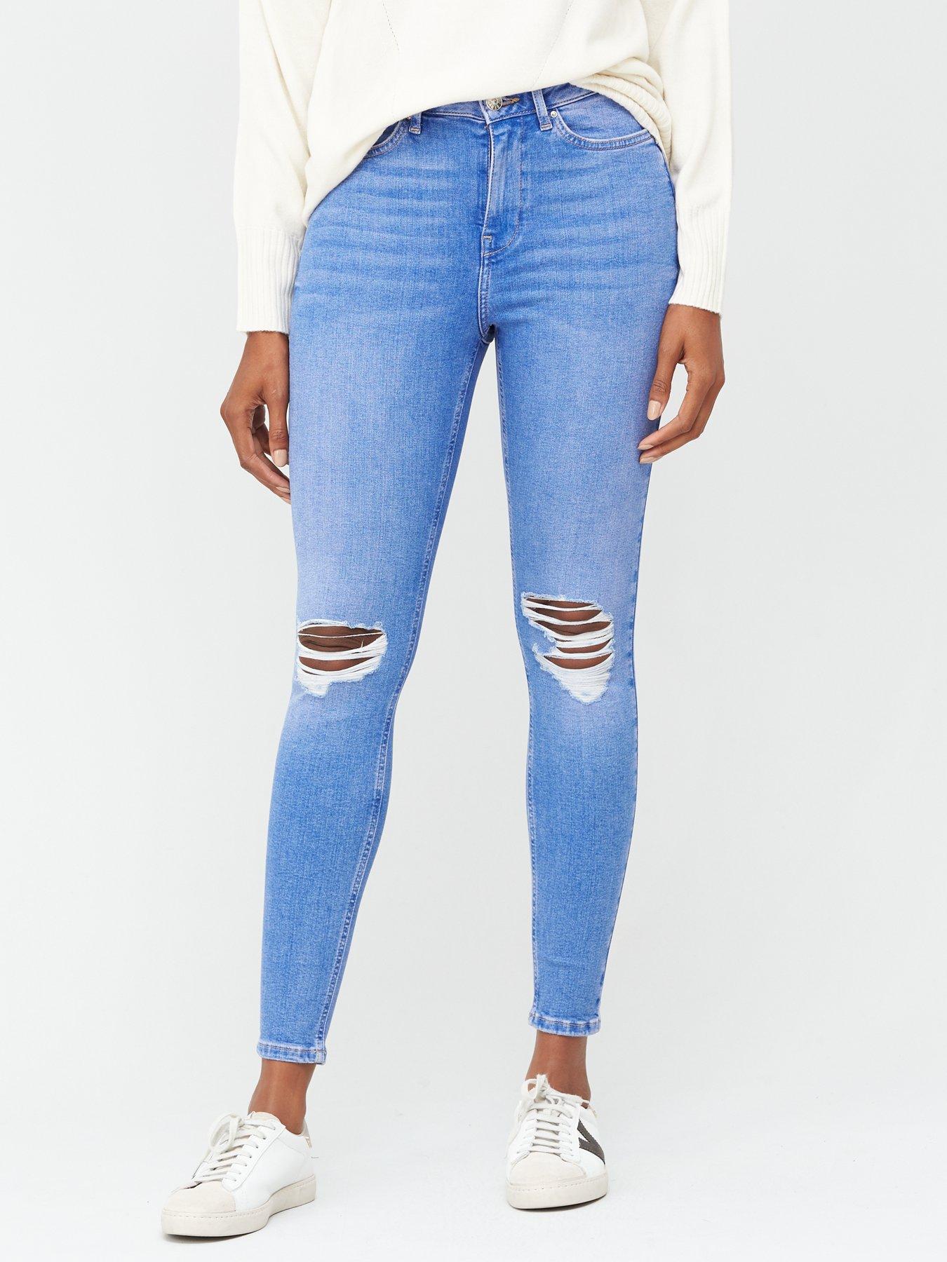 bright blue high waisted jeans