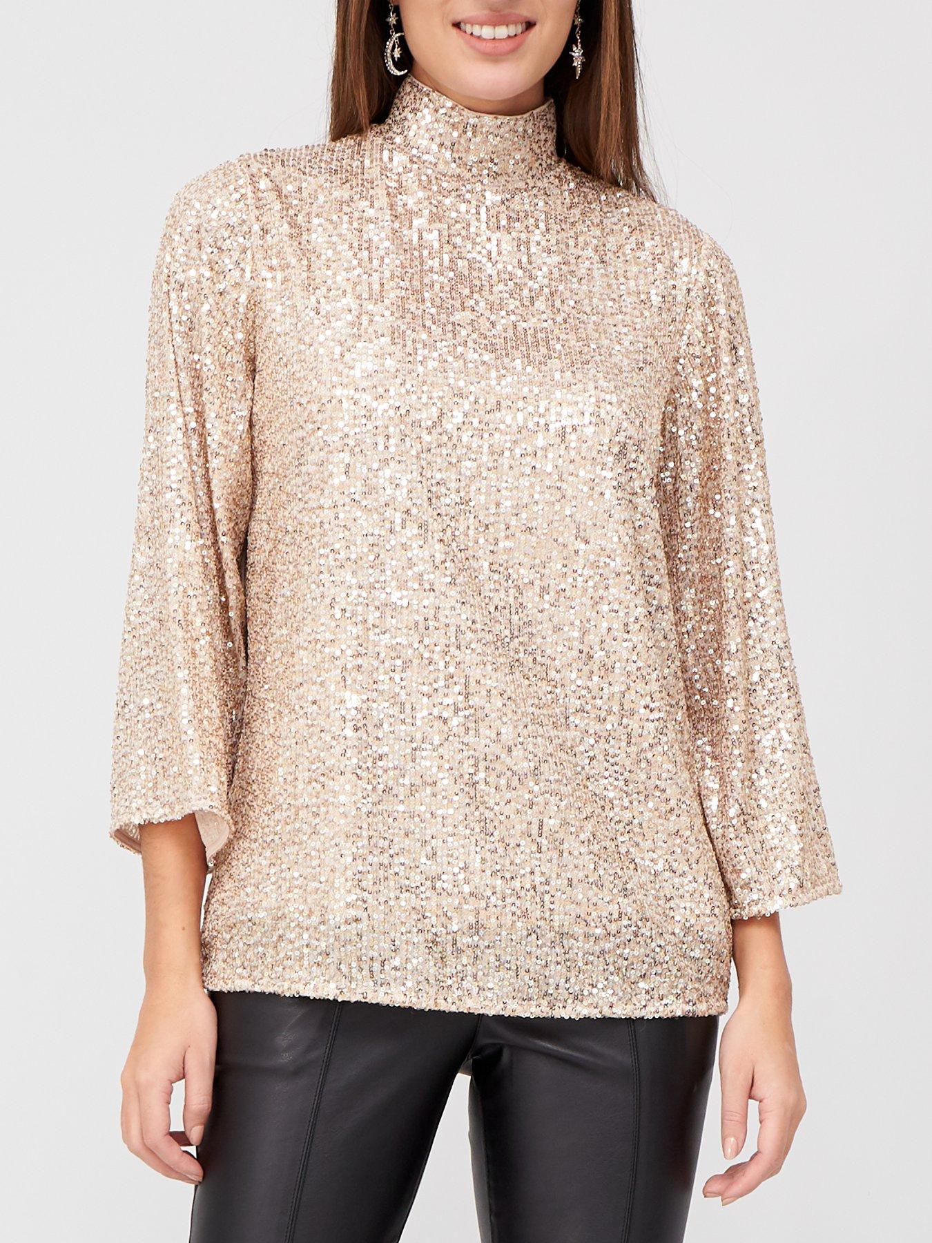 high neck sequin top