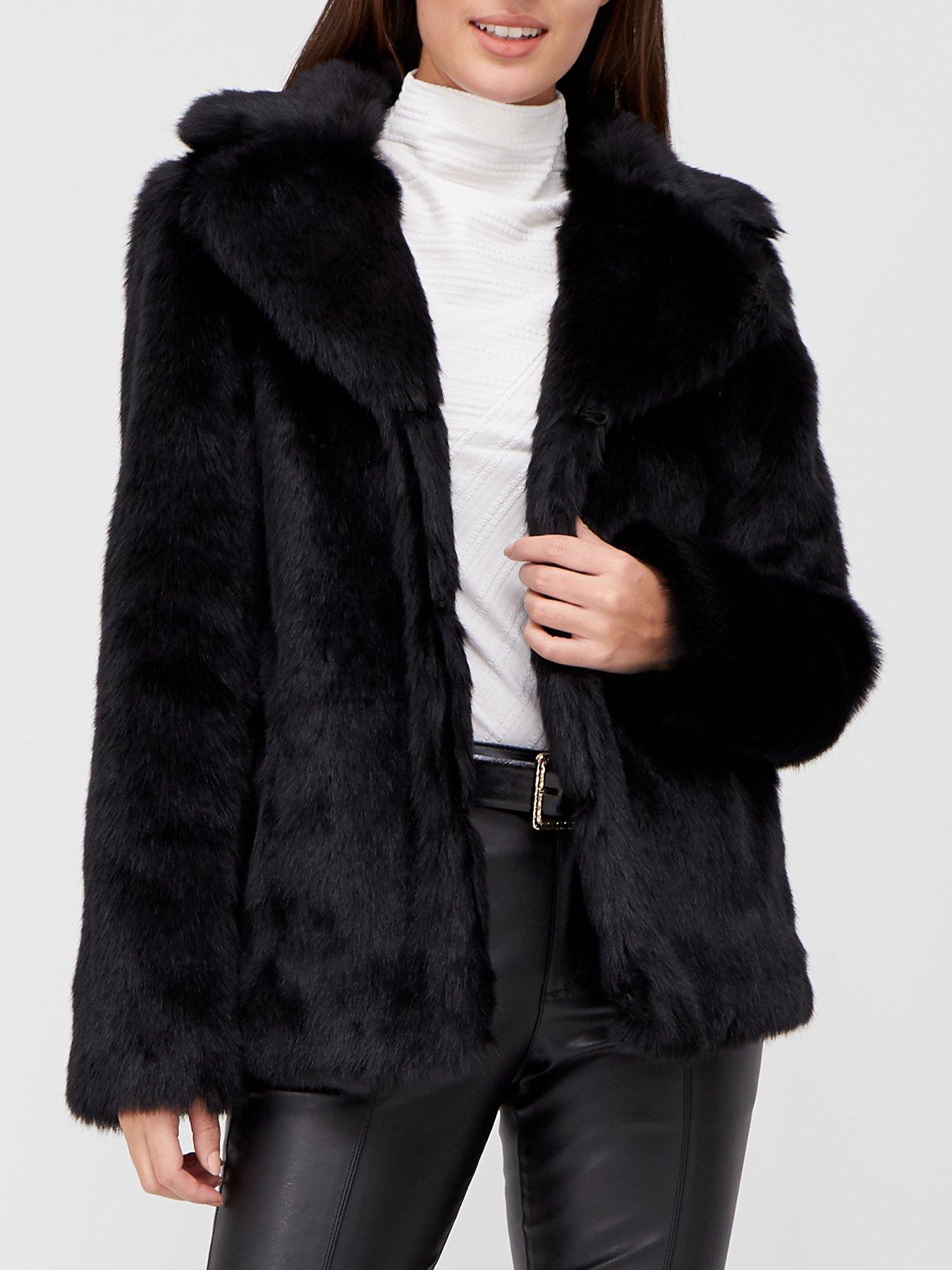 short fur jacket black