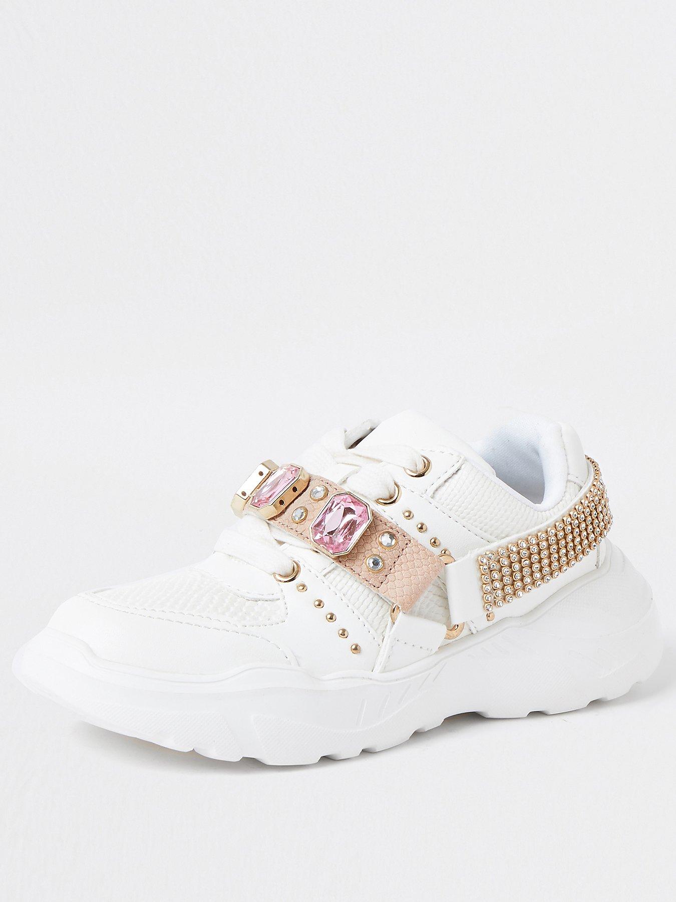 girls white chunky trainers