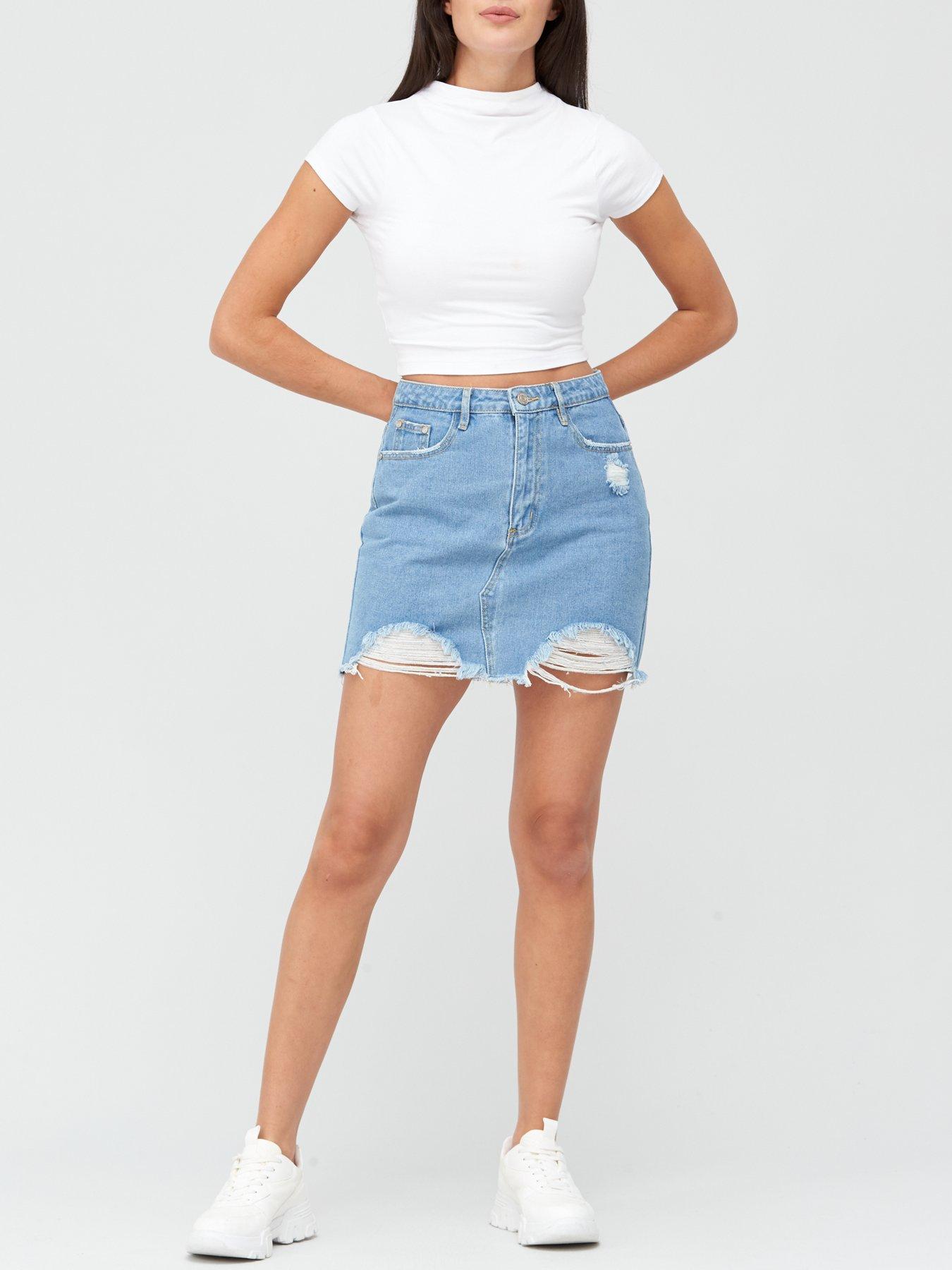 missguided distressed denim skirt