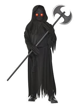 Kid wearing grim reaper Halloween costume