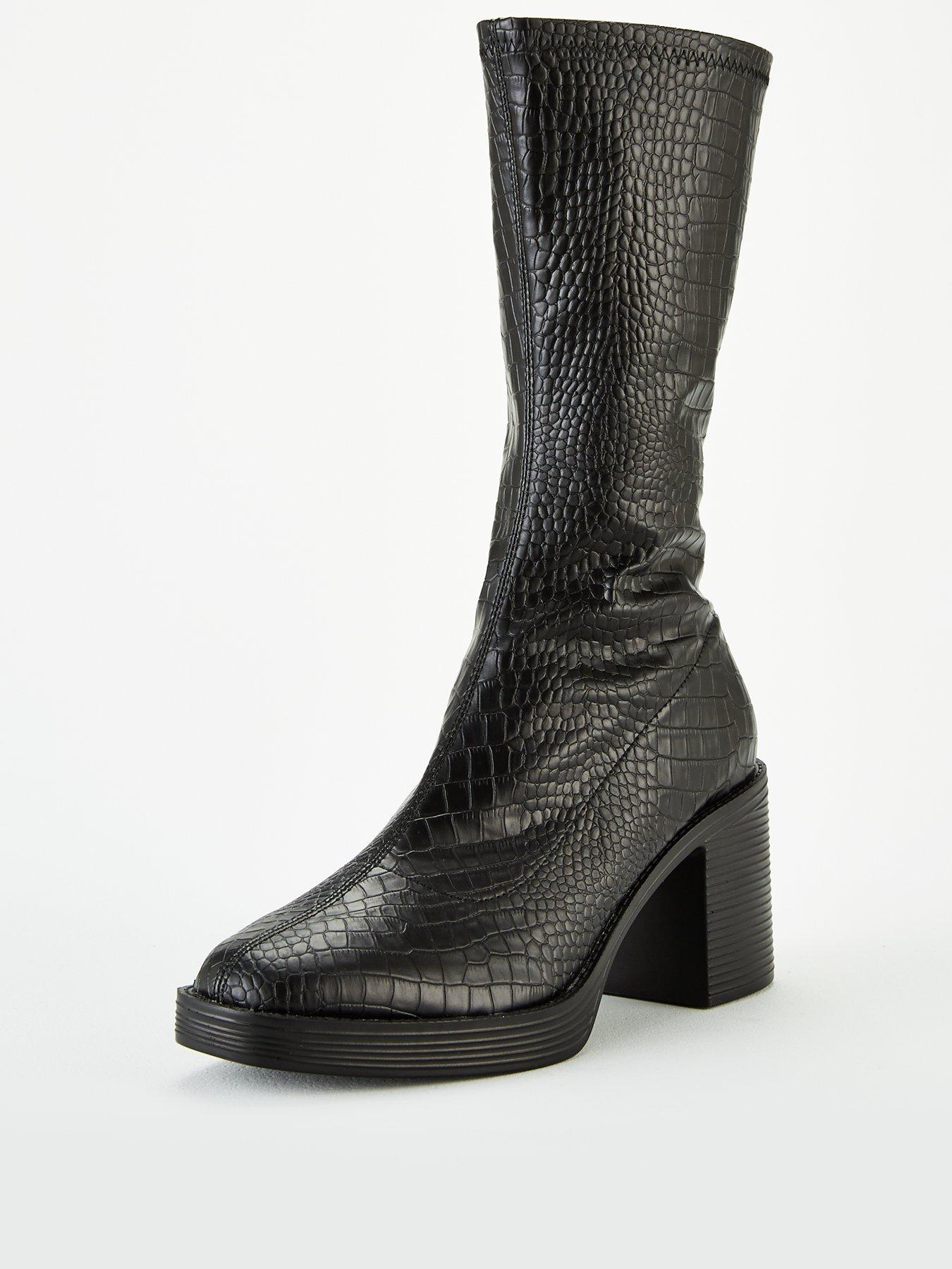public desire generate chunky sock boots in black croc