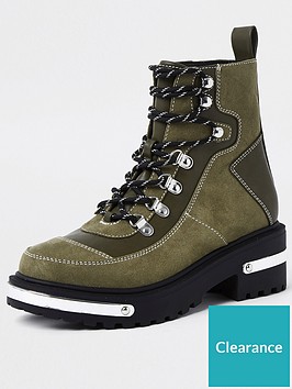 River Island Lace Up Hiker Boot - Khaki | littlewoodsireland.ie