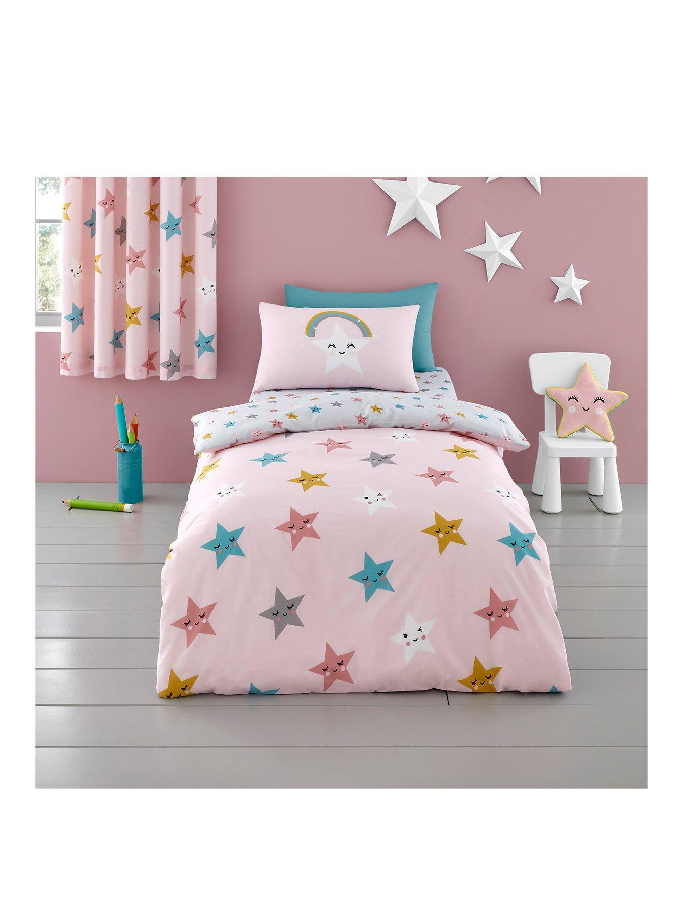 Toddler Pink & Multi-Coloured Unicorn & Stars Duvet Cover Set 120 by 150cm Riva 