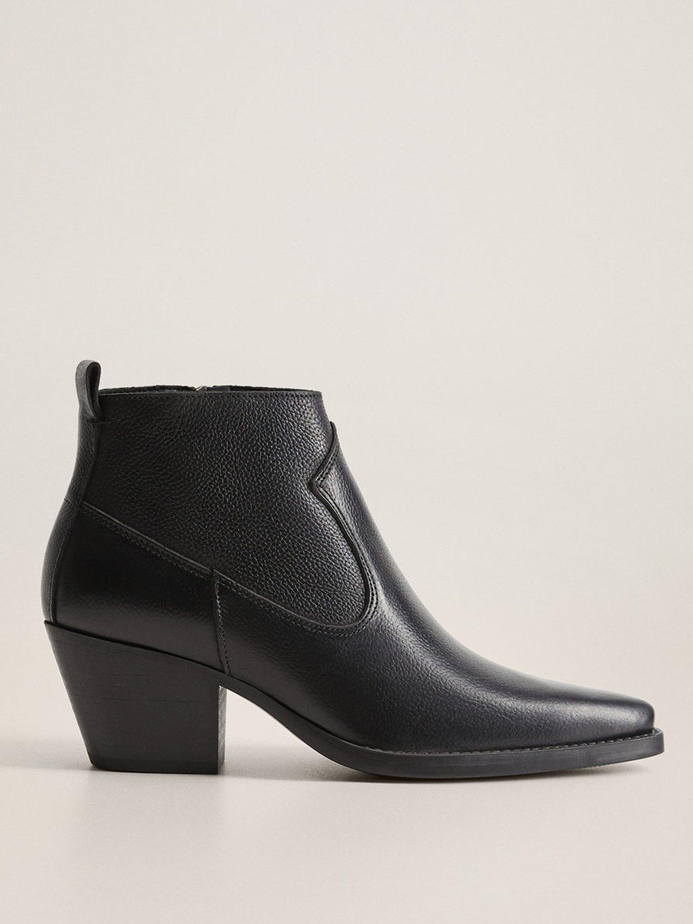 mango leather western chelsea boot in black